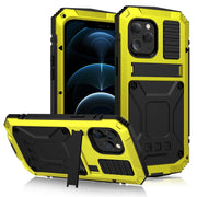 For iPhone 12 Pro Max R-JUST Shockproof Water-resistant Dust-proof Metal + Silicone Protective Case with Holder(Yellow)