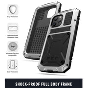 For iPhone 12 Pro Max R-JUST Shockproof Water-resistant Dust-proof Metal + Silicone Protective Case with Holder(Silver)