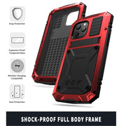 For iPhone 12 mini R-JUST Shockproof Water-resistant Dust-proof Metal + Silicone Protective Case with Holder (Red)