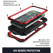 For iPhone 12 mini R-JUST Shockproof Water-resistant Dust-proof Metal + Silicone Protective Case with Holder (Red)