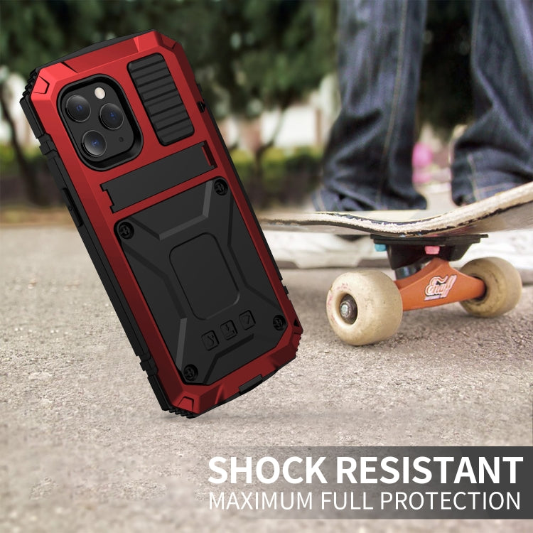 For iPhone 12 mini R-JUST Shockproof Water-resistant Dust-proof Metal + Silicone Protective Case with Holder (Red)