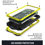 For iPhone 12 mini R-JUST Shockproof Water-resistant Dust-proof Metal + Silicone Protective Case with Holder (Yellow)