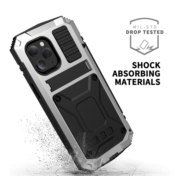 For iPhone 12 mini R-JUST Shockproof Water-resistant Dust-proof Metal + Silicone Protective Case with Holder (Silver)