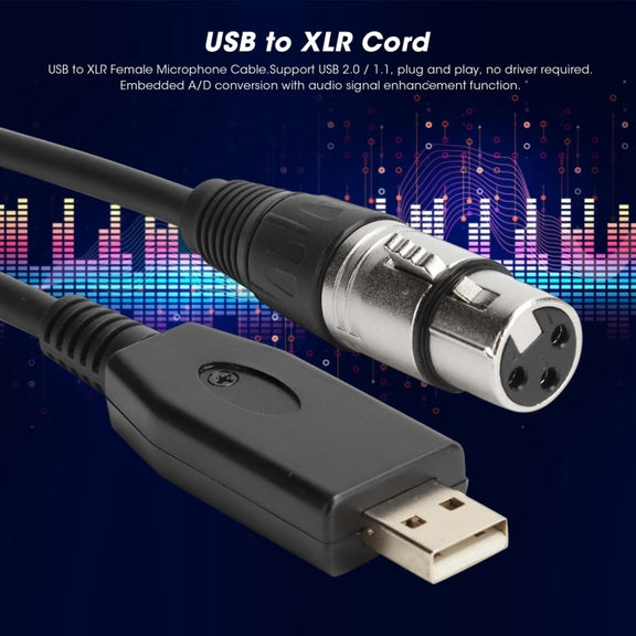 US18 USB to XLR Female Microphone Recording Cable, Cable Length:3m(Black)
