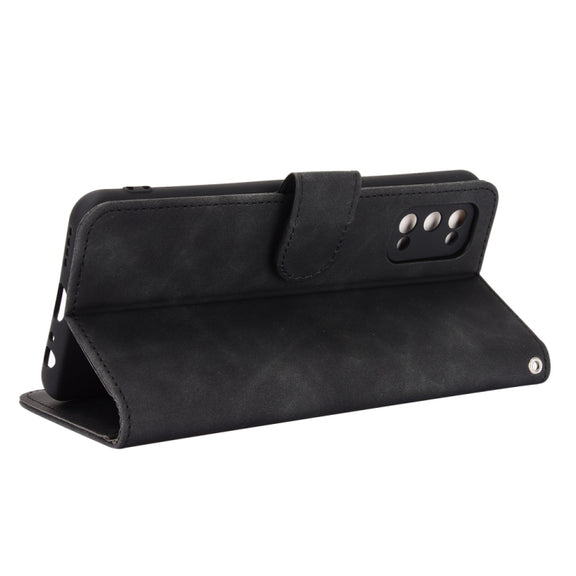 For OPPO Realme 7 Pro Solid Color Skin Feel Magnetic Buckle Horizontal Flip Calf Texture PU Leather Case with Holder & Card Slots & Wallet(Black)