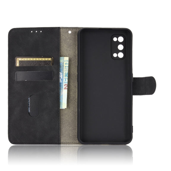 For OPPO Realme 7 Pro Solid Color Skin Feel Magnetic Buckle Horizontal Flip Calf Texture PU Leather Case with Holder & Card Slots & Wallet(Black)