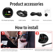 P11 OBD2 + GPS Mode Car HUD Head-up Display Water Temperature / Vehicle Speed / Voltage / Fuel Consumption Display, Speed Alarm