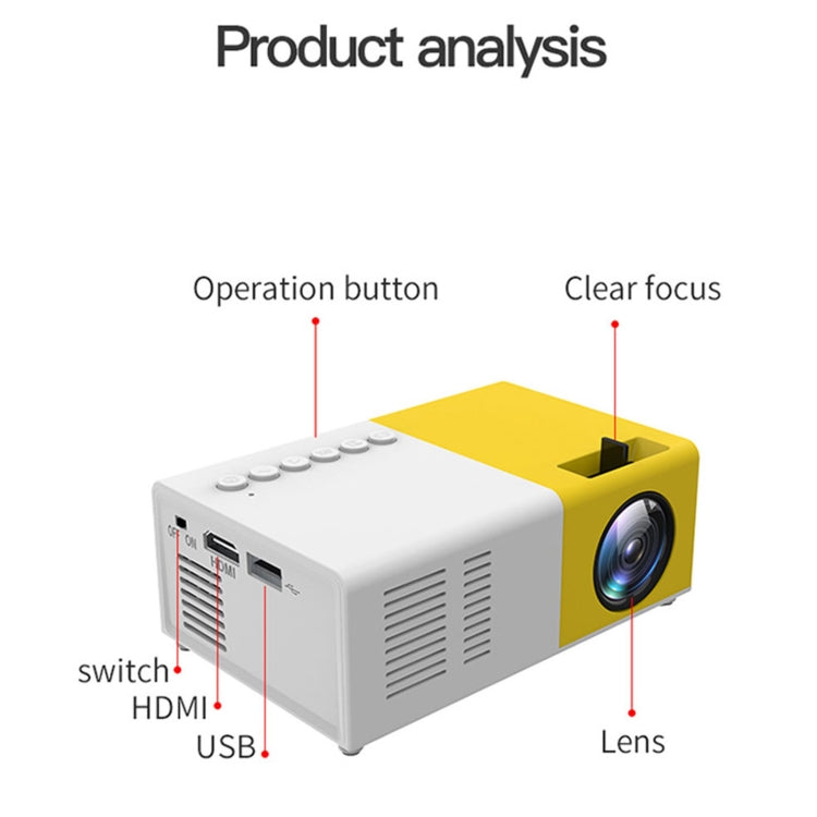 J9 1920x1080P 15 ANSI Portable Home Theater Mini LED HD Digital Projector, Basic Version, US Plug(Yellow White)