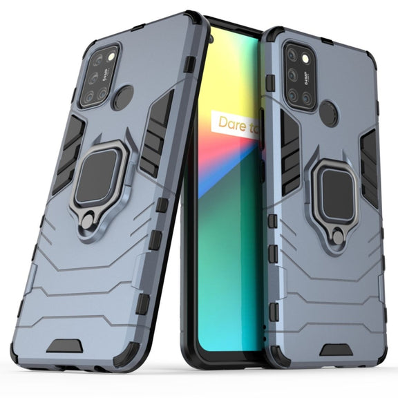 For OPPO Realme 7i Shockproof PC + TPU Protective Case with Magnetic Ring Holder(Navy Blue)