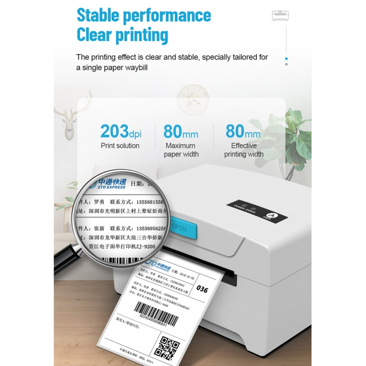 ZJ-8600 76x130 Single Paper Waybill Express Bill Label Printer, USB + Bluetooth Version, US Plug
