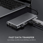 12 in 1 HDMI x2 + USB3.0 + USB2.0 + PD Charging + VGA + RJ45 + 3.5mm Jack + TF/SD x2 Type-C / USB-C HUB Docking Station(Dark Grey)