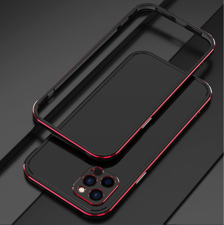 For iPhone 12 Aurora Series Lens Protector + Metal Frame Protective Case(Black Red)