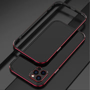 For iPhone 12 Aurora Series Lens Protector + Metal Frame Protective Case(Black Red)