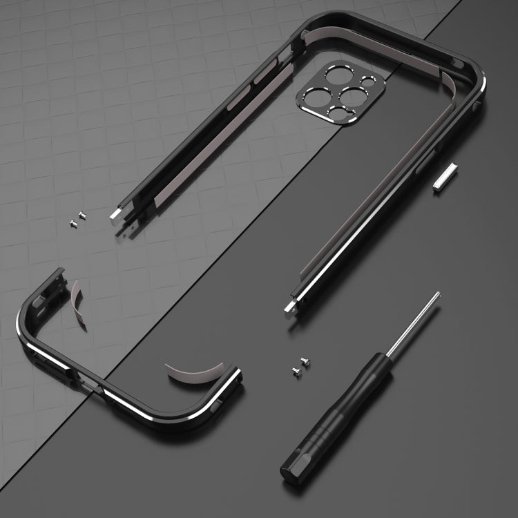 For iPhone 12 Aurora Series Lens Protector + Metal Frame Protective Case(Black Red)