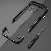 For iPhone 12 Aurora Series Lens Protector + Metal Frame Protective Case(Black Red)
