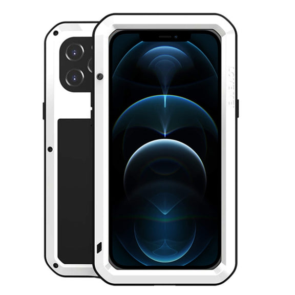 For iPhone 12 Pro Max LOVE MEI Metal Shockproof Life Water-resistant Dustproof Protective Case(White)