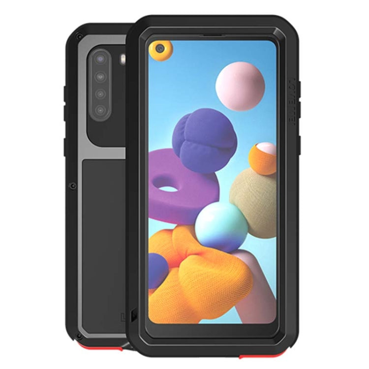 For Samsung Galaxy A21 (US Version) LOVE MEI Metal Shockproof Water-resistant Dustproof Protective Case with Glass(Black)