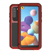 For Samsung Galaxy A21 (US Version) LOVE MEI Metal Shockproof Water-resistant Dustproof Protective Case with Glass(Red)