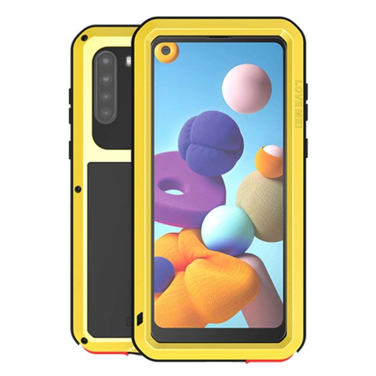 For Samsung Galaxy A21 (US Version) LOVE MEI Metal Shockproof Water-resistant Dustproof Protective Case with Glass(Yellow)