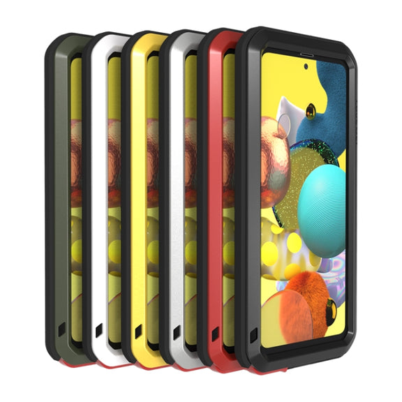 For Samsung Galaxy A51 5G LOVE MEI Metal Shockproof Water-resistant Dustproof Protective Case with Glass(Yellow)