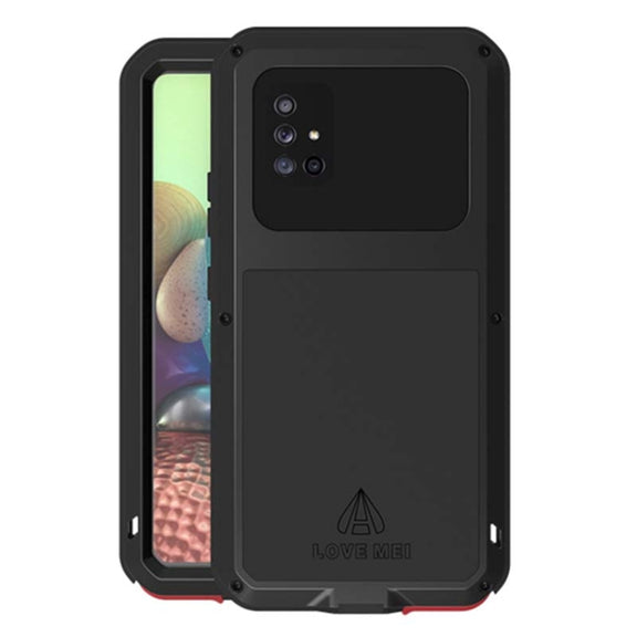 For Samsung Galaxy A71 5G LOVE MEI Metal Shockproof Water-resistant Dustproof Protective Case with Glass(Black)