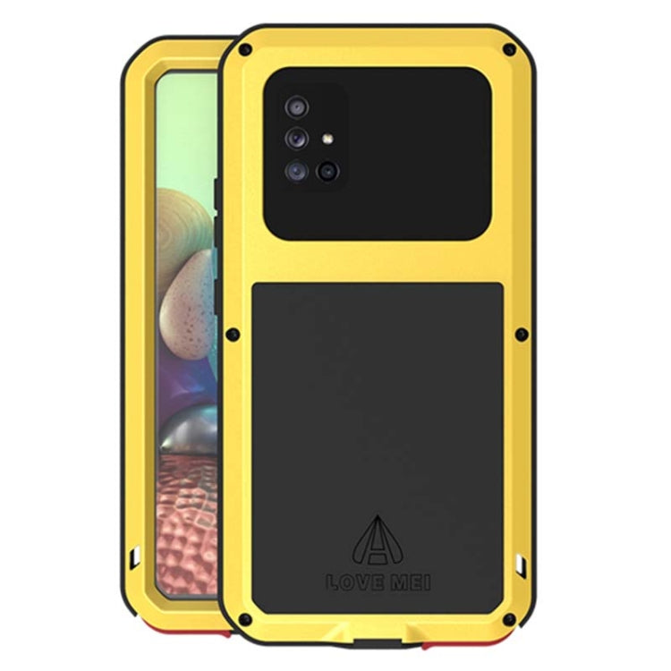 For Samsung Galaxy A71 5G LOVE MEI Metal Shockproof Water-resistant Dustproof Protective Case with Glass(Yellow)