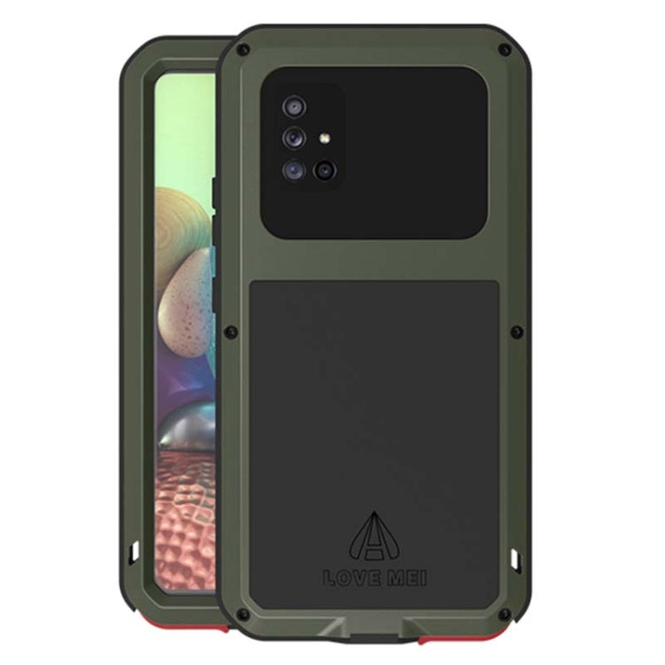 For Samsung Galaxy A71 5G LOVE MEI Metal Shockproof Water-resistant Dustproof Protective Case with Glass(Army Green)