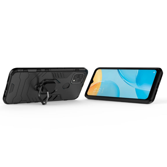 For OPPO A15 PC + TPU Shockproof Protective Case with Magnetic Ring Holder(Black)