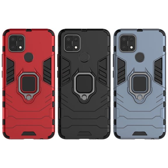 For OPPO A15 PC + TPU Shockproof Protective Case with Magnetic Ring Holder(Black)