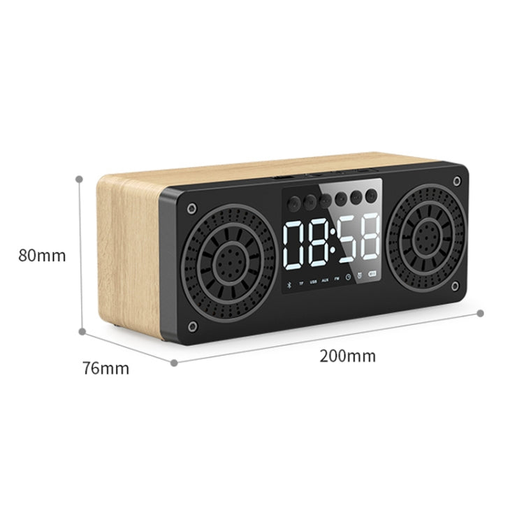 A10 Subwoofer Wooden Clock Bluetooth 5.0 Speaker, Support TF Card & U Disk Play & FM Radio(Yellow)