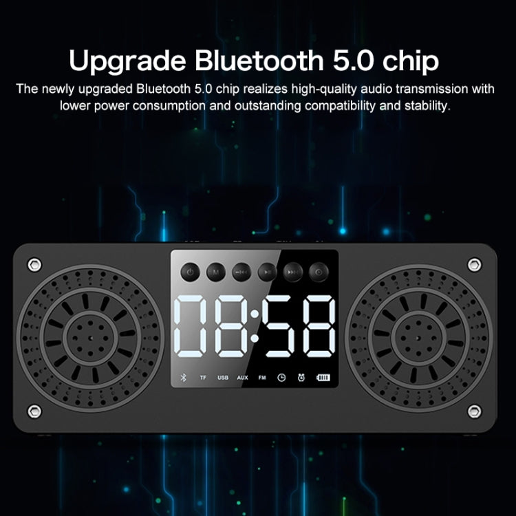 A10 Subwoofer Wooden Clock Bluetooth 5.0 Speaker, Support TF Card & U Disk Play & FM Radio(Yellow)