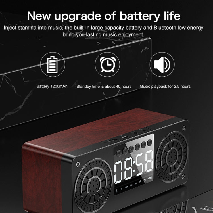 A10 Subwoofer Wooden Clock Bluetooth 5.0 Speaker, Support TF Card & U Disk Play & FM Radio(Yellow)
