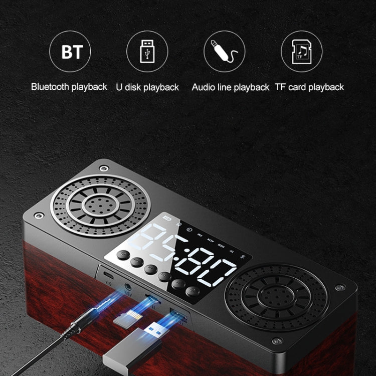 A10 Subwoofer Wooden Clock Bluetooth 5.0 Speaker, Support TF Card & U Disk Play & FM Radio(Yellow)