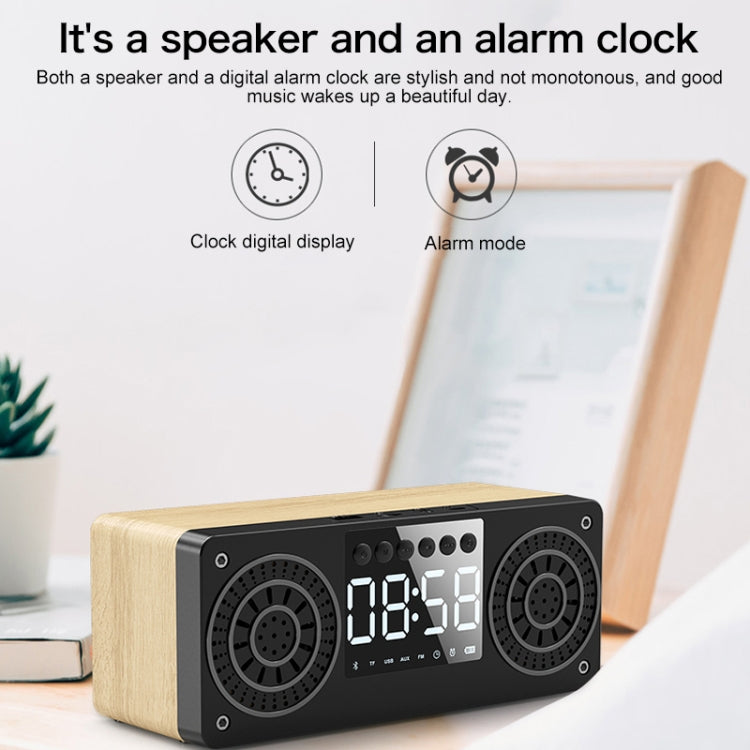 A10 Subwoofer Wooden Clock Bluetooth 5.0 Speaker, Support TF Card & U Disk Play & FM Radio(Yellow)