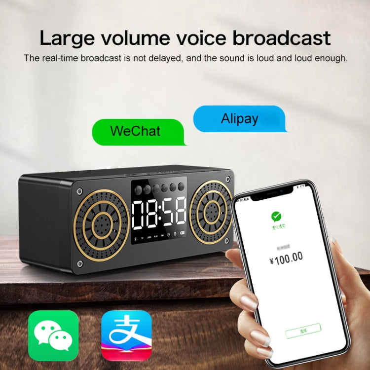 A10 Subwoofer Wooden Clock Bluetooth 5.0 Speaker, Support TF Card & U Disk Play & FM Radio(Yellow)