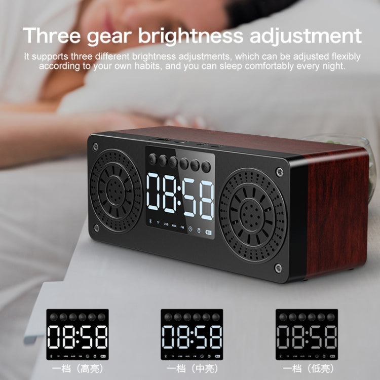 A10 Subwoofer Wooden Clock Bluetooth 5.0 Speaker, Support TF Card & U Disk Play & FM Radio(Yellow)