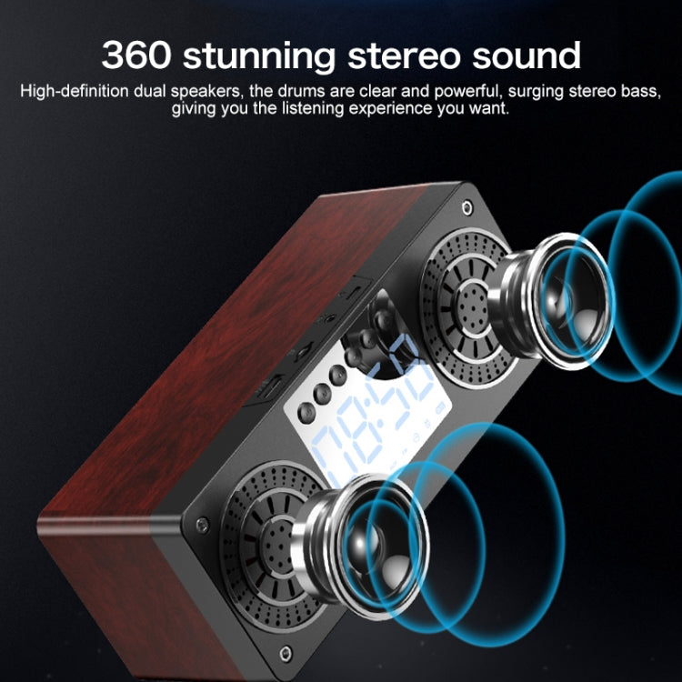 A10 Subwoofer Wooden Clock Bluetooth 5.0 Speaker, Support TF Card & U Disk Play & FM Radio(Yellow)