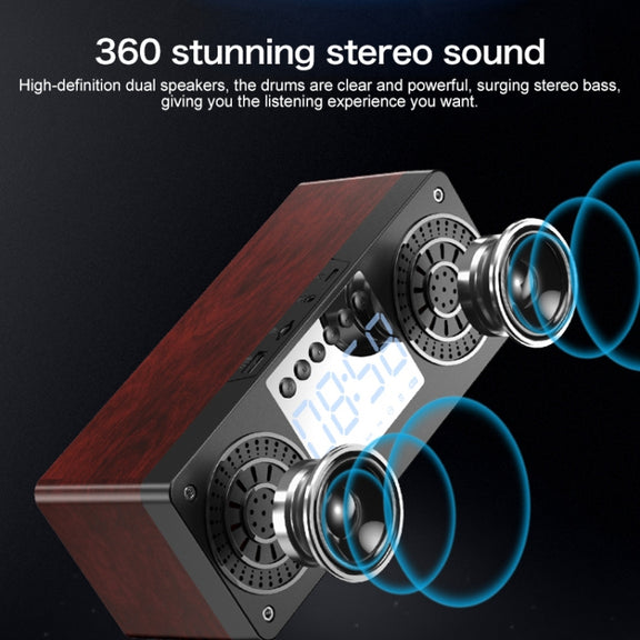 A10 Subwoofer Wooden Clock Bluetooth 5.0 Speaker, Support TF Card & U Disk Play & FM Radio(Yellow)