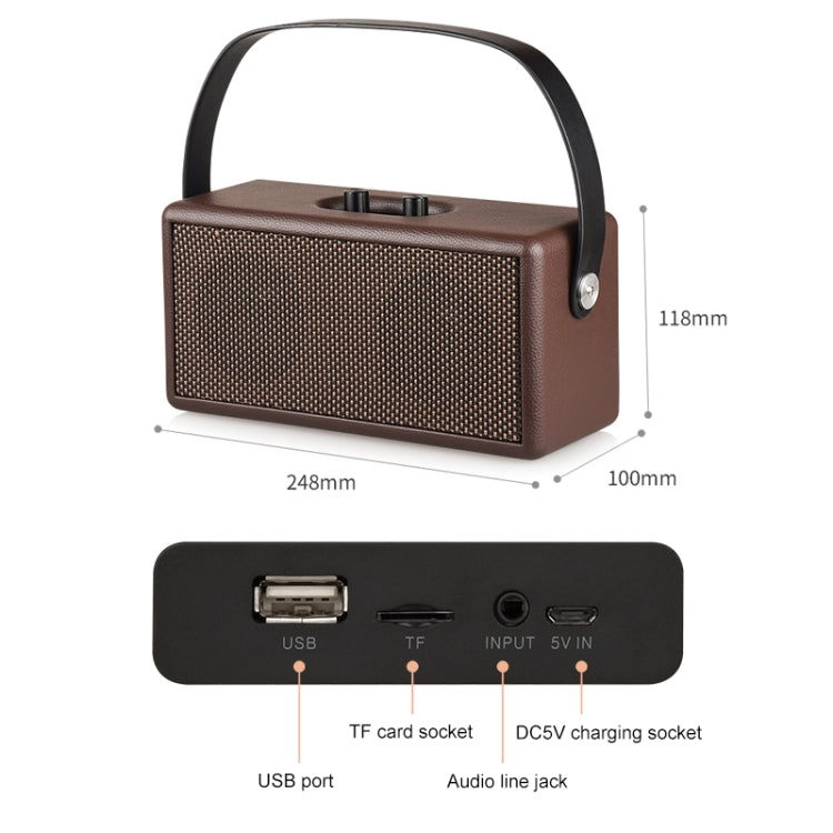 D30 Portable Subwoofer Wooden Bluetooth 4.2 Speaker, Support TF Card & 3.5mm AUX & U Disk Play(Black)