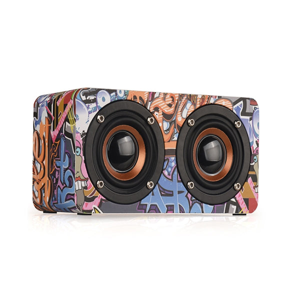 M5 Subwoofer Wooden Bluetooth 4.2 Speaker, Support TF Card & 3.5mm AUX & FM(Graffiti Color)