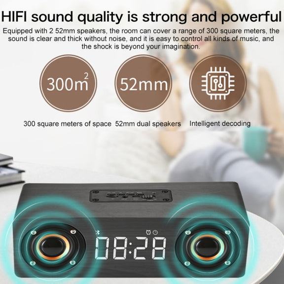 M5 Subwoofer Wooden Bluetooth 4.2 Speaker, Support TF Card & 3.5mm AUX & FM(Black)