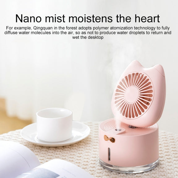 BD-MM1 Cat Shape Household Desktop Rechargeable Spray Humidifier Fan (White)
