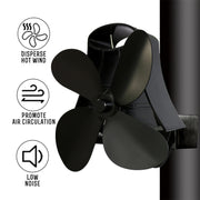 YL-105 4-Blade Aluminum Heat Powered Fireplace Stove Fan(Black)