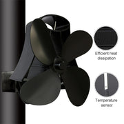 YL-105 4-Blade Aluminum Heat Powered Fireplace Stove Fan(Black)