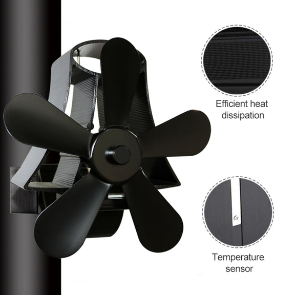 YL-106 5-Blade High Temperature Aluminum Heat Powered Fireplace Stove Fan(Grey)
