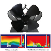 YL201 4-Blade High Temperature Metal Heat Powered Fireplace Stove Fan (Black)