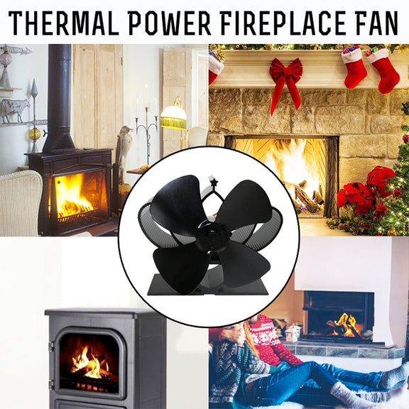 YL201 4-Blade High Temperature Metal Heat Powered Fireplace Stove Fan (Black)