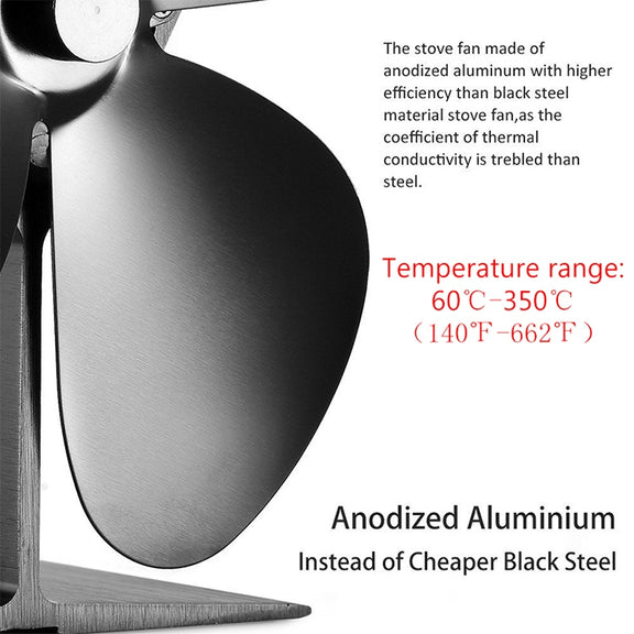 YL201 4-Blade High Temperature Metal Heat Powered Fireplace Stove Fan (Rose Red)
