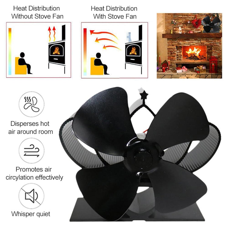 YL201 4-Blade High Temperature Metal Heat Powered Fireplace Stove Fan (Silver)