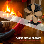 YL602 5-Blade High Temperature Metal Heat Powered Fireplace Stove Fan (Grey)